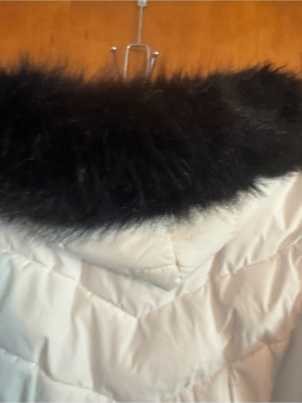 Michael Kors White Quilted Puffer Jacket with Black Faux Fur Trim